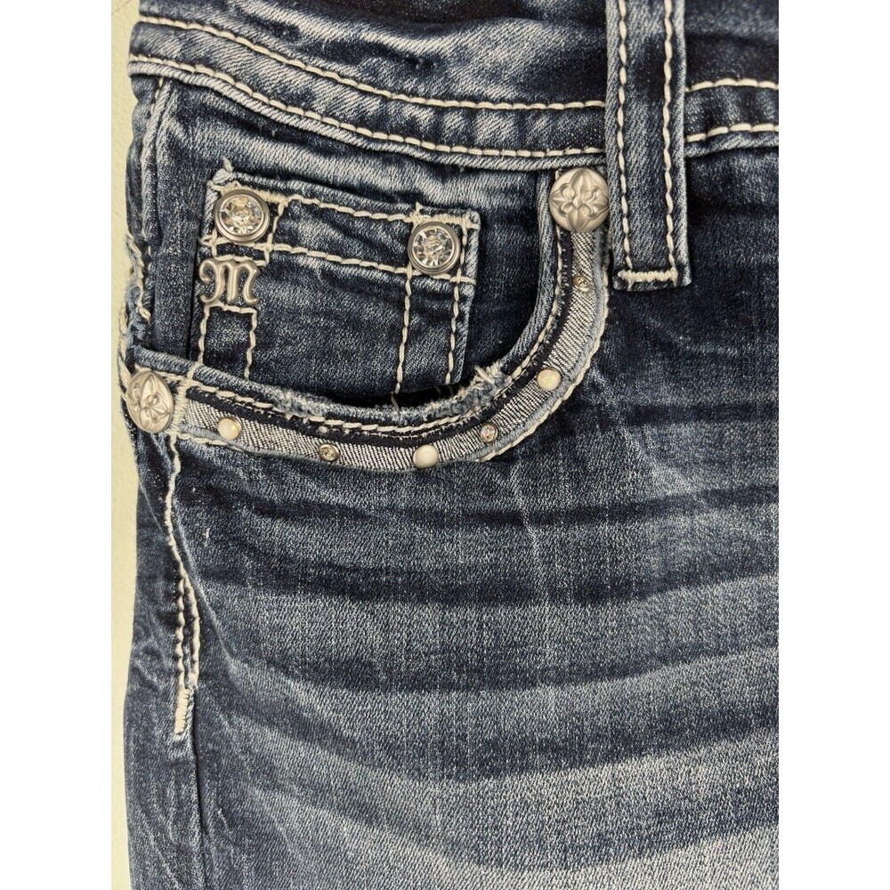 Y2K Miss Me Rhinestone Bling Mid Rise Shorts Denim Womens 27 Western Cowgirl - Picture 3 of 5